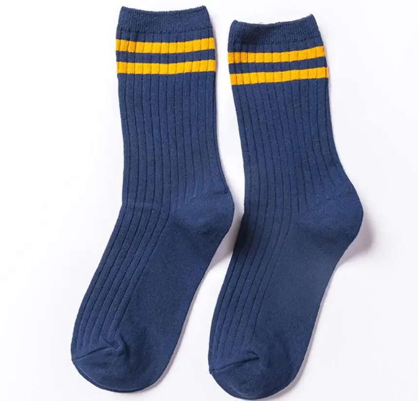 Navy Blue Женские носки осень и зима новая Корейская версия колледжа Ветер полосатые женские носки хлопок Повседневные носки без пятки - Цвет: Navy Blue