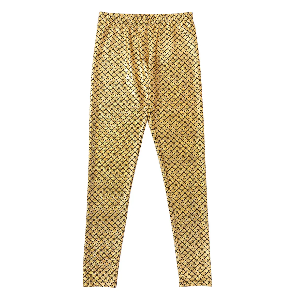Men Shiny Mermaid Fish Scales Printed Mid Rise Elastic Waistband Skinny Leggings Tights Club Party Festival Rave Dance Costume