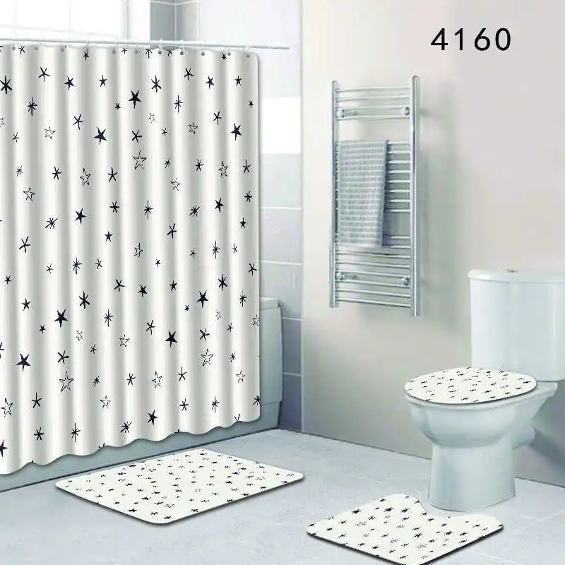 Красивые Звездные Шторки для душа с принтом 4 шт. ковровое покрытие крышка для унитаза коврик для ванной набор занавесок для ванной комнаты 12 крючков