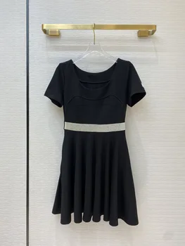 

AW 2020 Summer New Mini Dress Women Short Sleeve O-neck Letters Print High Waist Dresses Fashion Luxury Brand Black Cotton Dress