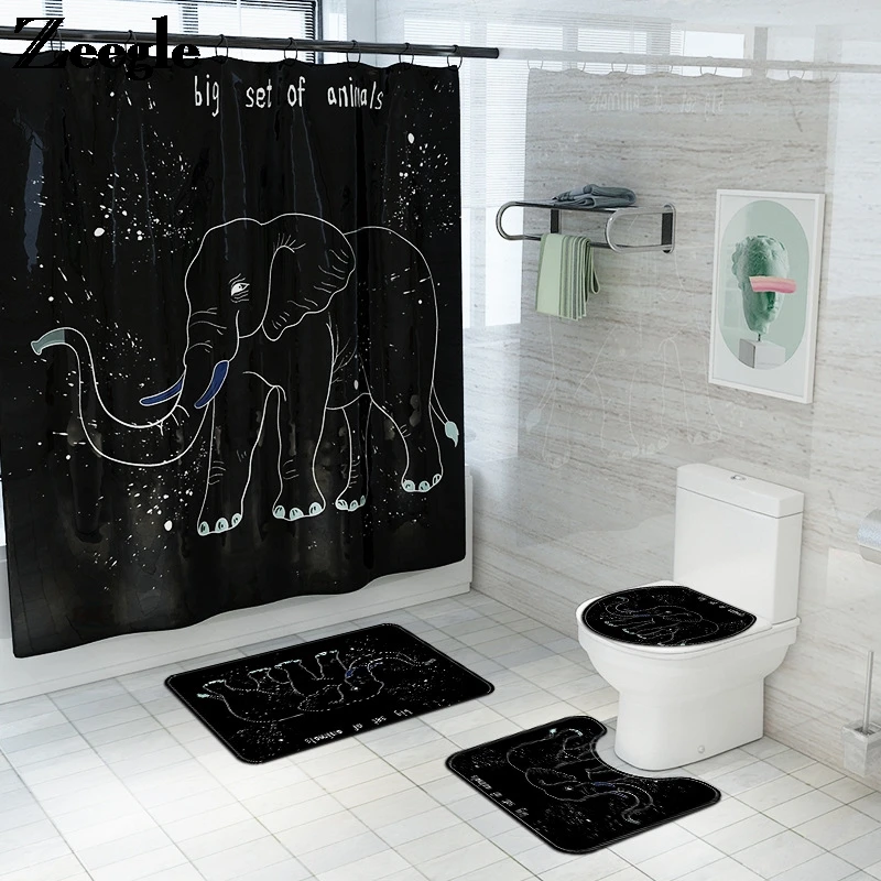 Home Decoration Bath Mat Set for Bathroom Carpet Rug Waterproof Shower Curtain Absorbent Toilet Seat Cover Mat Floor Carpet Set