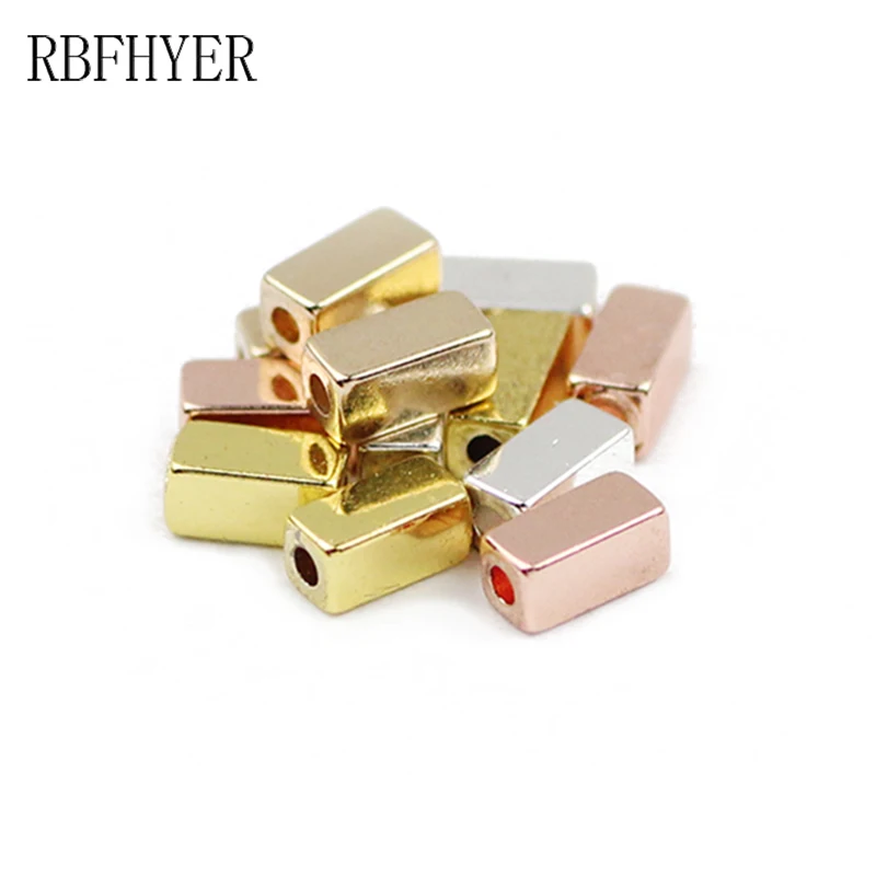 

RBFHYER Natural Stone Gold color Silver Plated Rectangle Hematite 4x2mm Charm Loose Beads For accessories Diy Jewelry bracelet