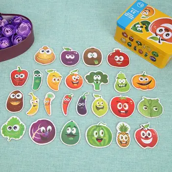 

1set Baby Kids Cognition Puzzles Toys Wooden Cartoon Cognition Puzzles Toys Baby Iron Box Cards Matching Education Game as Gifts