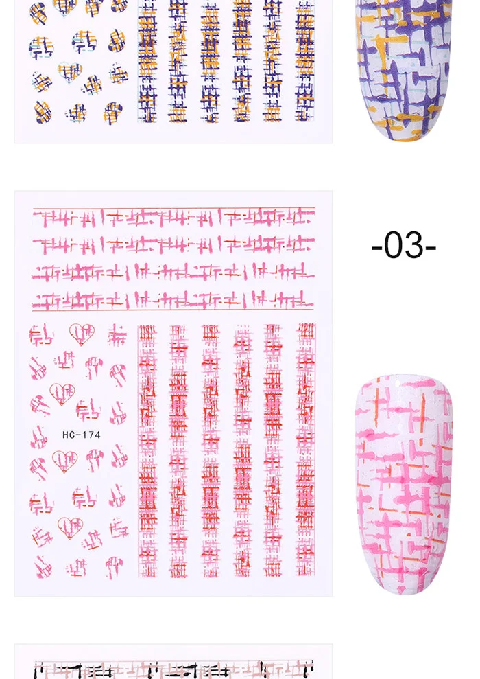 1 Sheet 3D Nail Stickers Self-adhesive Stripe Shape Flowers Element Mixed Patterns Transfer Decals Nail Decoration for Nail Art
