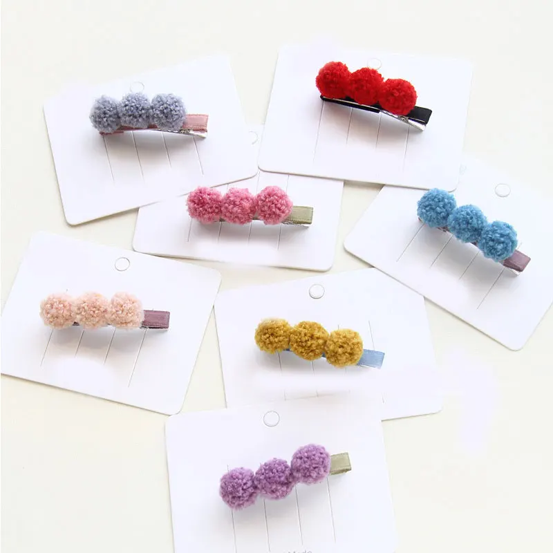 Заколки для волос Детские с помпоном мягкие розовые красные |