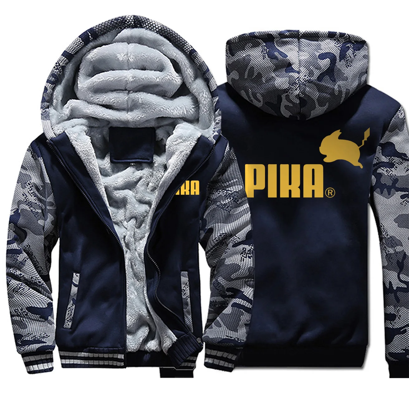 Dark Blue 3 Зимние Утепленные камуфляжные толстовки Pika, аниме Покемон, мужская куртка с рисунком Пикачу, Флисовая теплая Мужская Уличная одежда - Цвет: Dark Blue 3