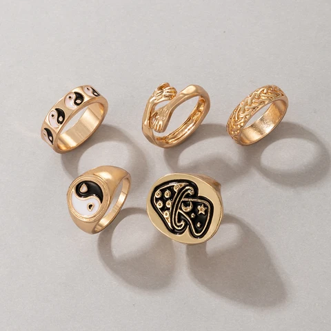 5pcs/sets INS Fashion Mushroom Joint Ring Sets for Women Men New Hand Tai Chi Open Bohemian Jewelry кольца 20049