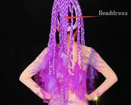 Headdress only Фиолетовые кристаллы леопардовый комбинезон облегающий Костюм Стретч женская футболка бодибилдера вечерние праздничная одежда для выступления певца сценический наряд - Цвет: Headdress only