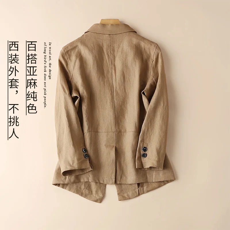 

A28-19015 Coat (outside) Spring And Summer Flax Suit Business Coat Cotton Linen Women's Ninth Sleeve Short Suit