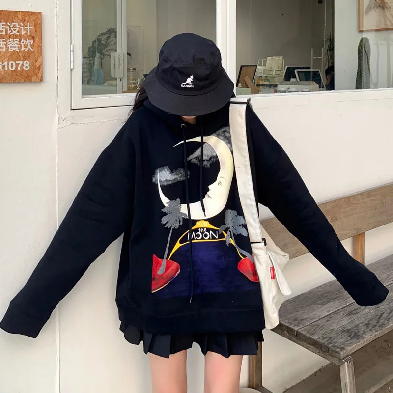 4299 черный и синий цвета Harajuku уличная одежда толстовки женские теплые толстые толстовки женские большие размеры свободные длинные пуловеры толстовки