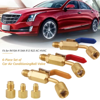 

6pcs/set Refrigerant Angle Compact Ball Valve Angled Compact Ball Valves 1/4 for AC HVAC R12 R22 to R134a Adapters