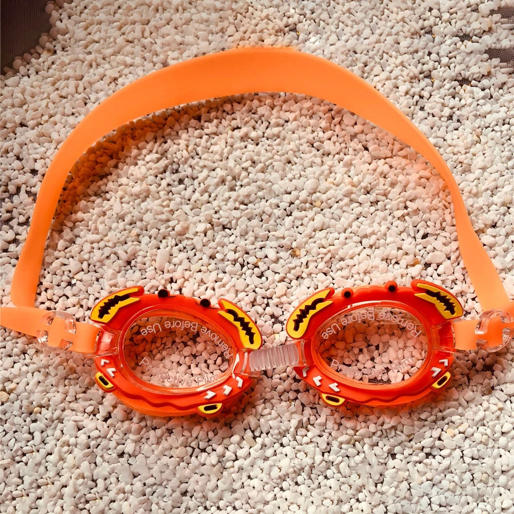 Orange crab Детские плавательные очки для детей 3-8 лет, милые водонепроницаемые противотуманные очки с регулируемым поясом для мальчиков и девочек - Цвет: Orange crab
