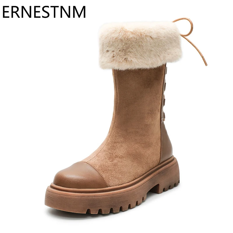 Najtaniej ERNESTNM buty damskie zimowe czarne ciepłe pluszowe śniegowce damskie gorące bawełniane botki wygodne połowy łydki Botas Mujer Invierno