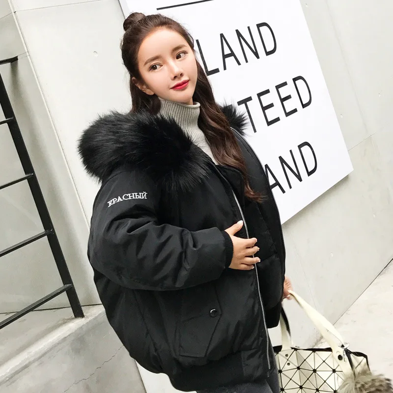 

2018 Winter New Style Loose-Fit BF Style Cotton Coat Women's Short Thickening Large Fur Collar Cotton-padded Clothes Korean-styl