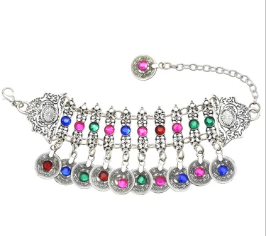 Bracelet Этнические Бохо Афган серьги jhumka окисленная Монета Кристалл Талия танец живота цепи браслет заколки для волос турецкий индийский ювелирные наборы - Окраска металла: Bracelet