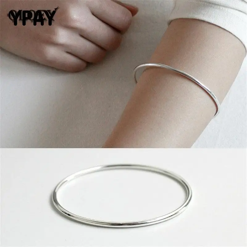 

YPAY 100% Real 925 Sterling Silver Bangles for Women Korean CHIC Round Bangle Wedding Engagement Fine Jewelry Gifts YMB046