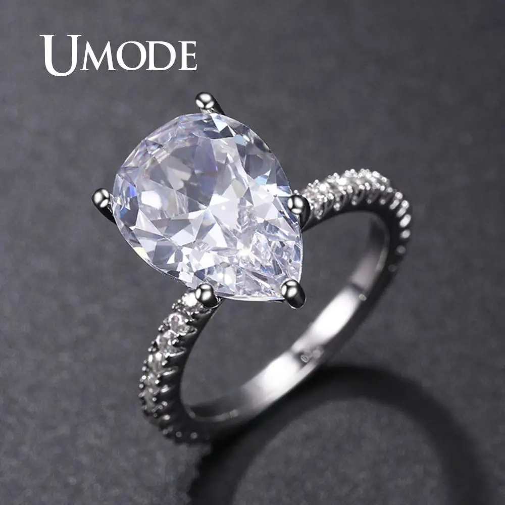 

UMODE Big Zircon Stone Rings For Women Pear Cut Lover Girls Silver Female Engagement Ring Wedding Fashion Jewelry Party UR0577A
