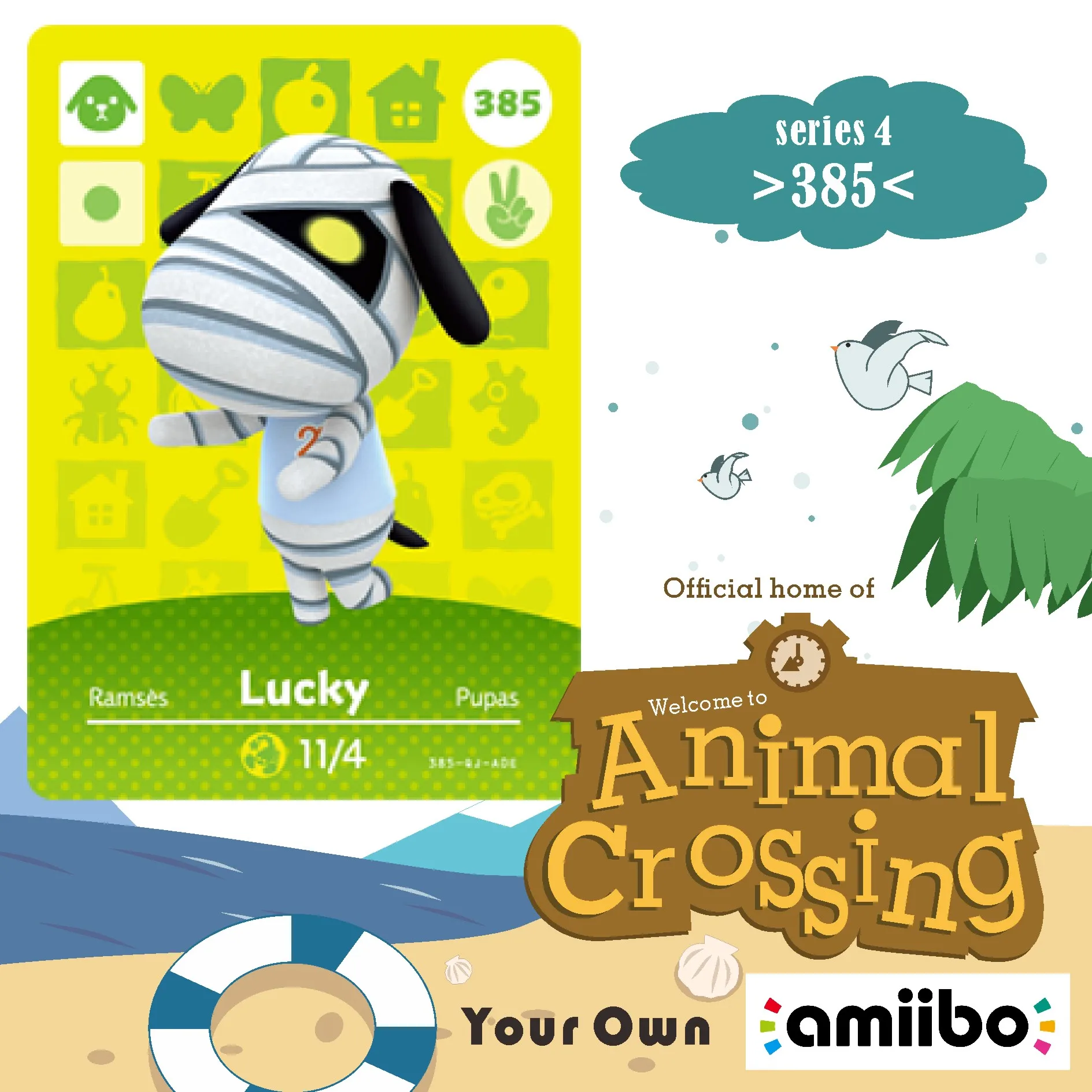 385 счастливая карта Amiibo из серии пересечение животных 3 пересечения работа с