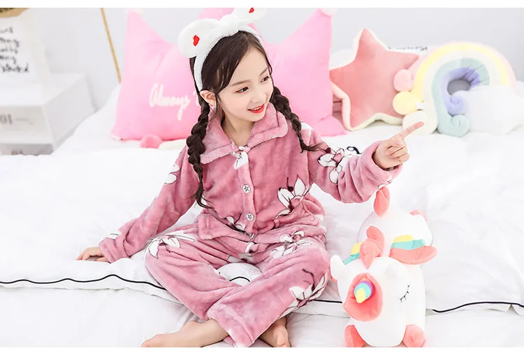Зимние пижамные комплекты из 2 предметов для девочек детский плотный Пижамный костюм теплые пижамы для детей от 3 до 13 лет комплект одежды