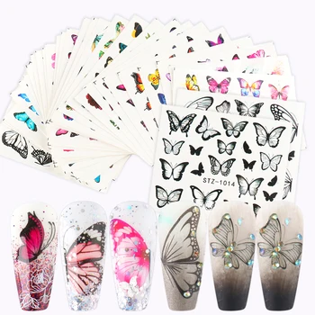 

30/18pc Butterfly Flowers Nail Sticker Set Water Transfer Nail Art Slider Decals Leaves Image Wraps For Manicure BESTZ983-1017
