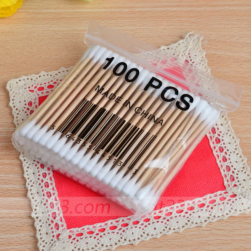 White-100pc 200 шт ватные палочки с двойной головкой, бамбуковые ватные палочки, деревянные палочки, одноразовые палочки, ватные палочки для косметического макияжа, чистка ушей в носу - Цвет: White-100pc