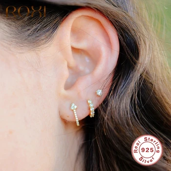 

ROXI Ins U Shape Clover Triangle Stud Earrings for Women Wedding Piercing Earring Cartilage 925 Sterling Silver Pendientes