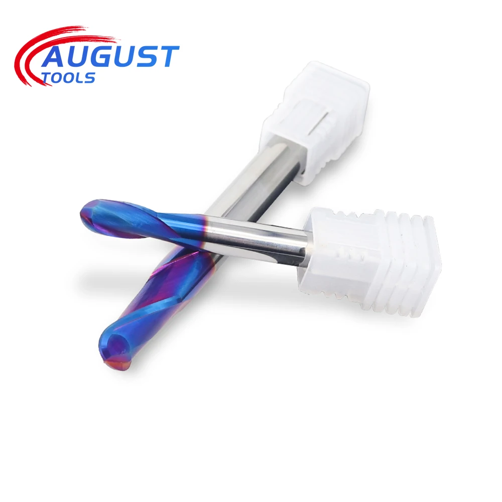 Augusttool 10Pcs 2 Flute Ball Nose End Mill Tungsten Carbide Milling Cutter HRC65 CNC Stainless Steel Router Bit 3 4 5 6mm Shank |