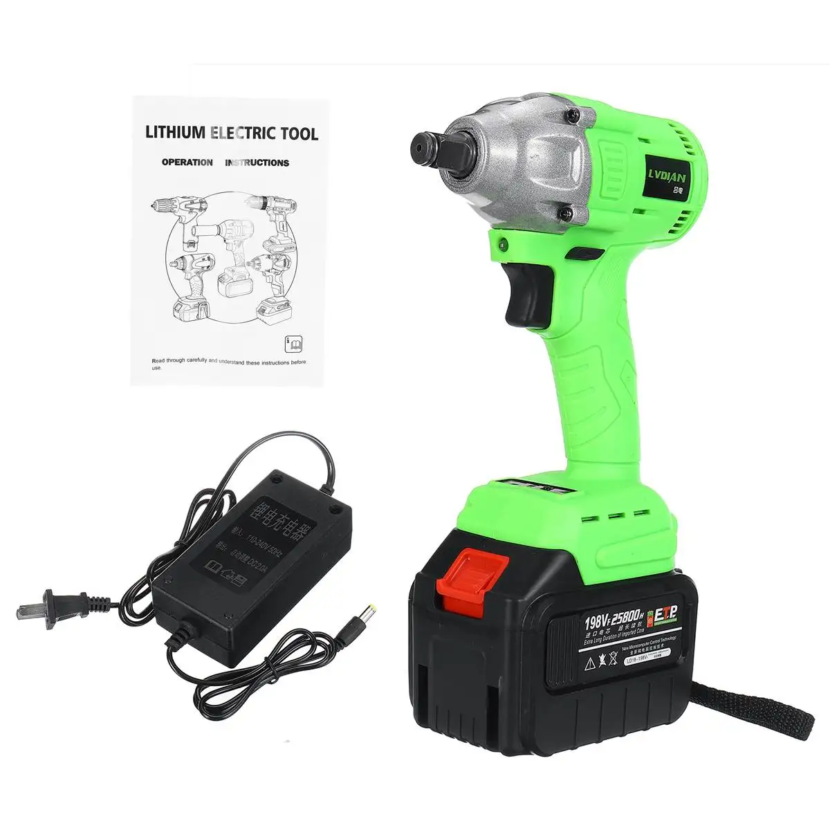 198VF Green 25800 мАч макс бесщеточный Электрический ударный гайковерт литий-ионный аккумулятор 3000 об/мин 350нм крутящий момент механические инструменты, ударная дрель ударный драйвер - Цвет: 198VF Green