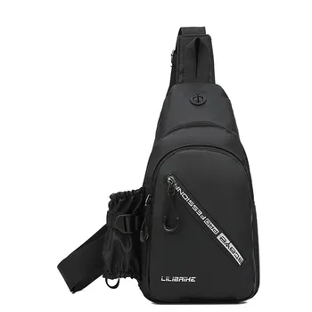 

New Men's Casual Letter Print Crossbody Wearable Cup Pocket Lightweight Waterproof Outdoor Business Shoulder Bag For Travel#LR5