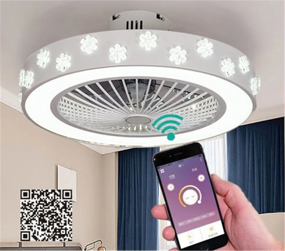 55cm Умный потолочный вентилятор управления с сотовым телефоном Wi-Fi для дома decora 50-55 см потолочный вентилятор с освещением современного освещения круговой - Цвет лезвия: 55cm