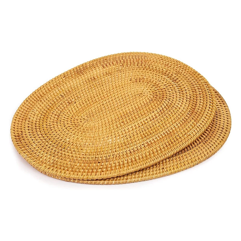 2 Pcs Oval Rattan Placemat,Natural Rattan Hand Woven,Tea Ceremony