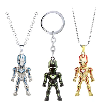 

Iron Man Metal Figure Key Chain Necklaces Key Pendant Necklace Chain Ironman Keychain Keyrings The Avengers Jewelry for Men