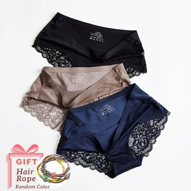 WHPC 3Pcs/Lot Lace Women's Panties Sets Big Size 4XL Seamless Underwear Female Silk Briefs Underpants Lady Panty Woman Lingerie 1