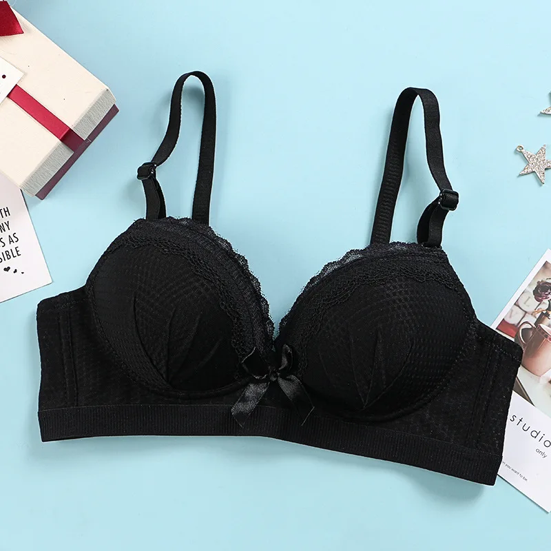 Черный Girls Training Bra Kids Thin Cup Young Girl Cotton Lace Solid Wireless Bra Teenage Underwear Small Breast Bra for Women - Цвет: Черный