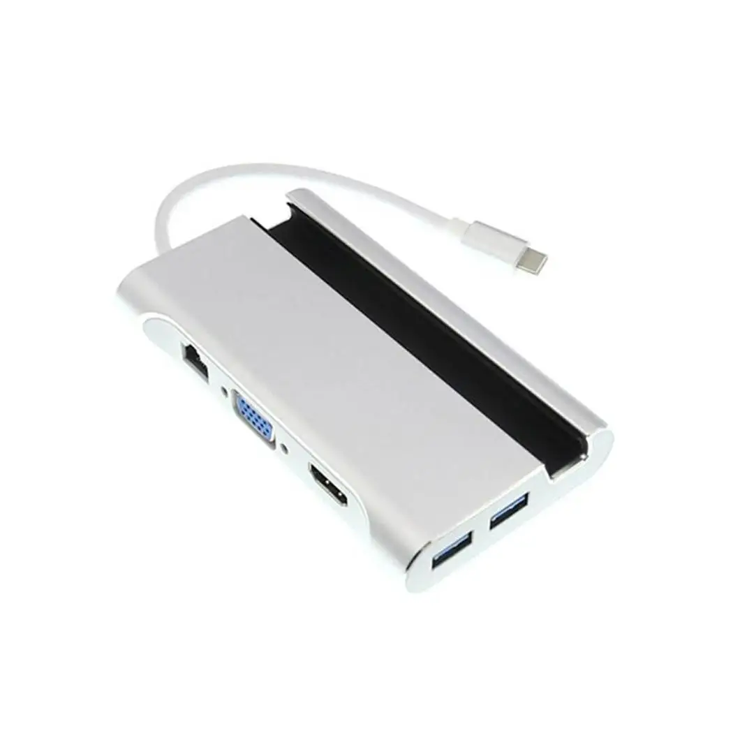 Тип-c к HDMI/VGA RJ45 концентратор адаптер 3 USB3.0 порт концентратор Тип C многофункциональная док-станция для Macbook с подставкой для телефона - Цвет: white