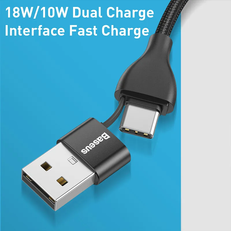 Baseus 2 в 1 usb type C кабель для iPhone 11 Pro Max iPhone Xr 10 Вт Быстрая зарядка USB C кабель type C для iP двойного зарядного устройства провод шнур