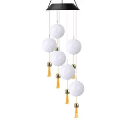 Guirlande solaire suspendue avec carillon, boule de cristal, colibri, lumière créative 