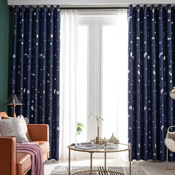 

Modern Pastoral Curtains for Living Room High Shading Finished Curtain For Kids Star Moon Curtains For Bedroom Home Decor