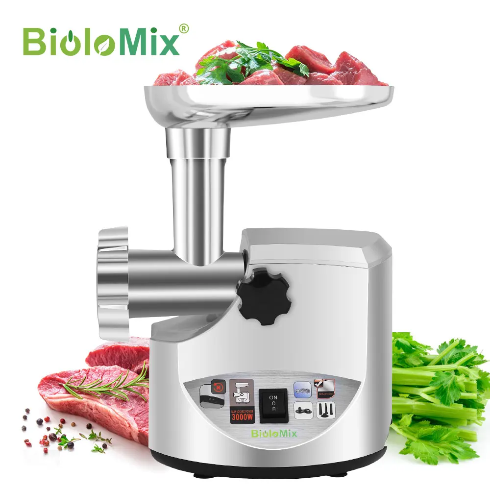 BioloMix-molinillo de carne eléctrico de alta potencia para el hogar, embutidor de salchichas PICADORA DE CARNE procesador de alimentos, 3000W