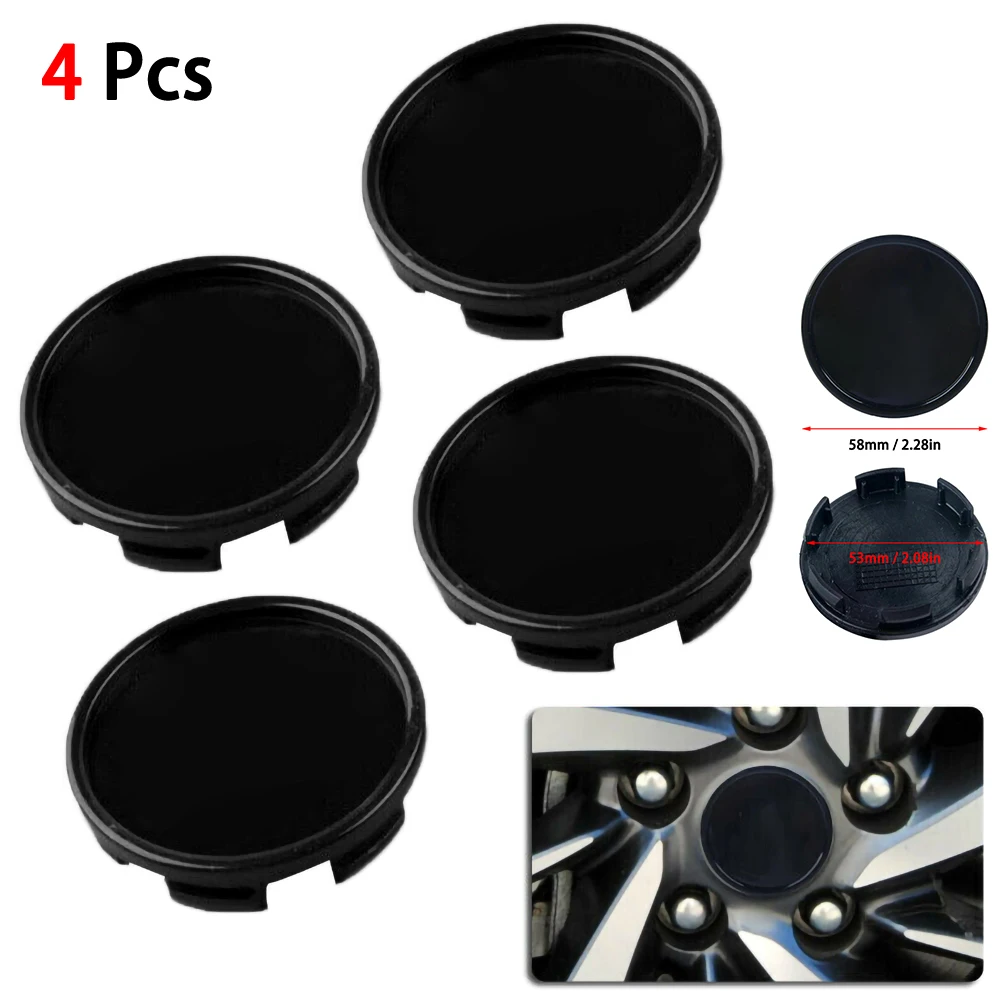 

4X Black ABS Car Wheel Center Hub Cap Decorative Cover Kit 58mm 53mm