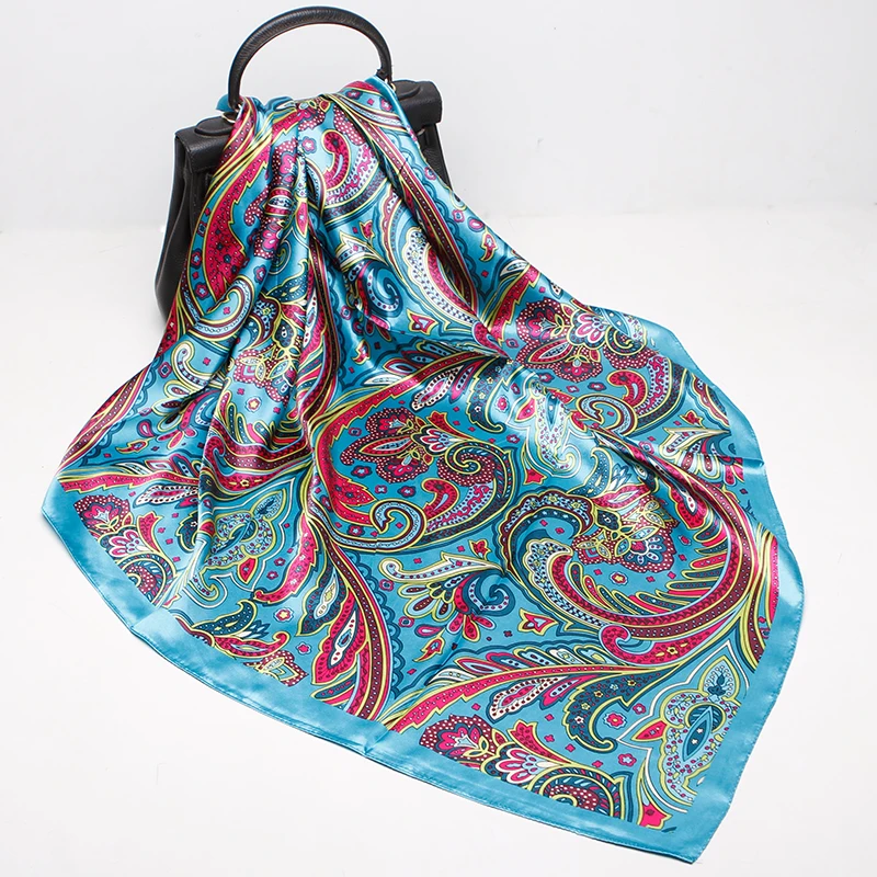 Женский Шелковый атласный шарф роскошный брендовый квадратный платок с принтом