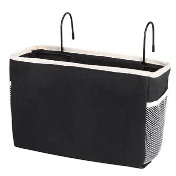 

OUNONA 1PC Canvas Fabric Bedside Storage Bag Anti Dust Hanging Organizer Hanging Handbag Purse for Dorm Car Bed Rails (Black)