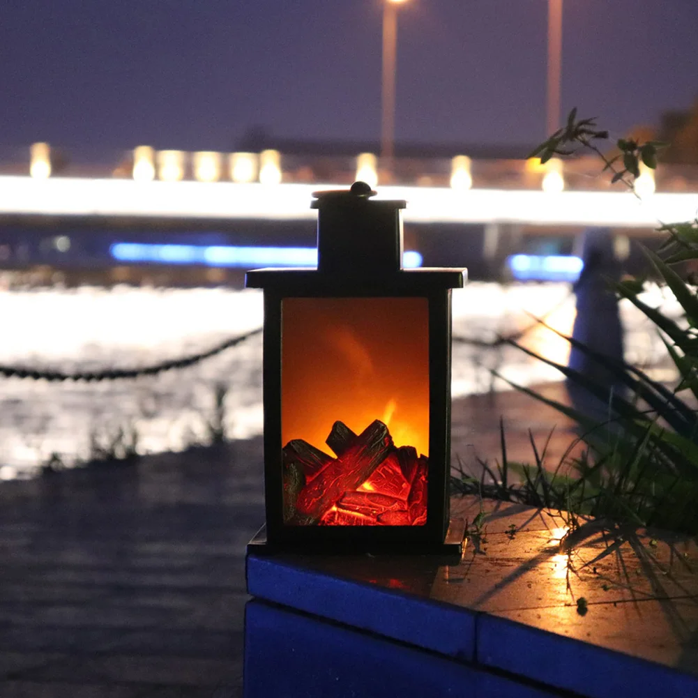 

Outdoor Lantern Light Fireplace Flame Battery Operated Hanging Portable Led Retro Ornament Indoor Handle Lawn Gift Decorative