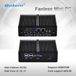 Qotom-Q400P небольшой безвентиляторный мини ПК 2 Gigabit LAN Celeron/Core i3/i5 двухъядерный компьютер поддержка Win Linux Pfsense Мини Сервер