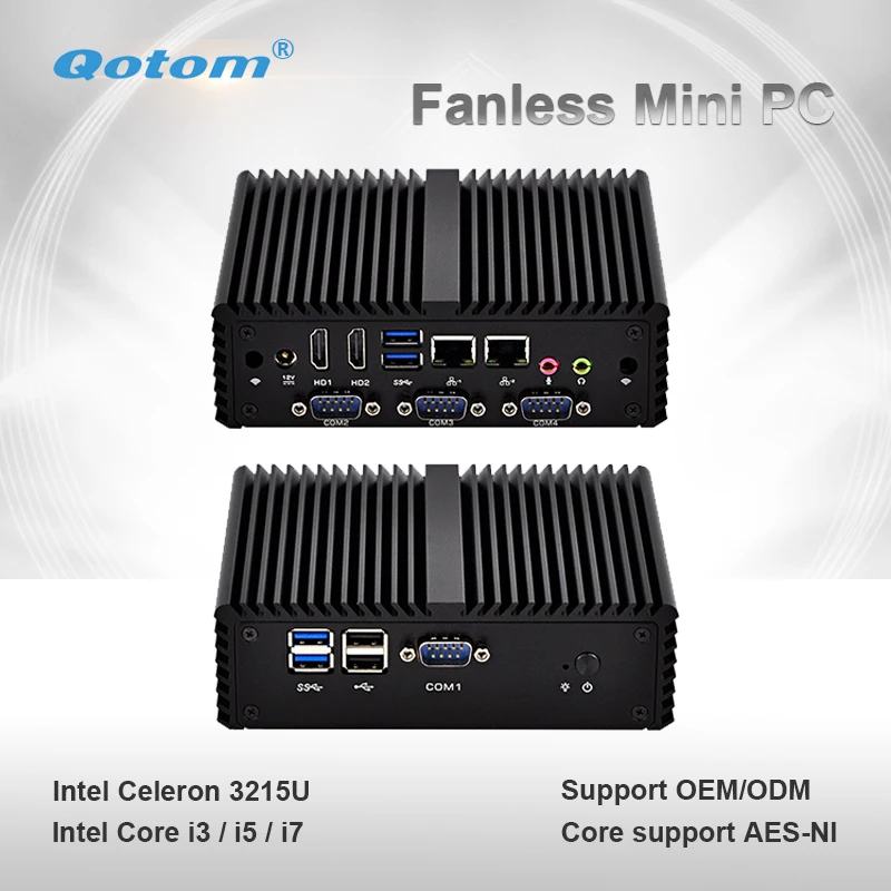 Qotom Мини ПК Q400P маленький безвентиляторный 2 гигабитный LAN Celeron Core i3 i5 i7
