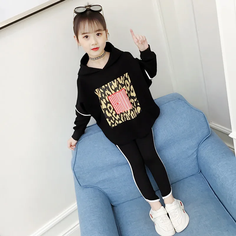 

Girls Fashion Batwing Shirt Set 2019 New Style Spring And Autumn Hoodie Pants Two-Piece Set Big Boy Korean-style Childrenswear