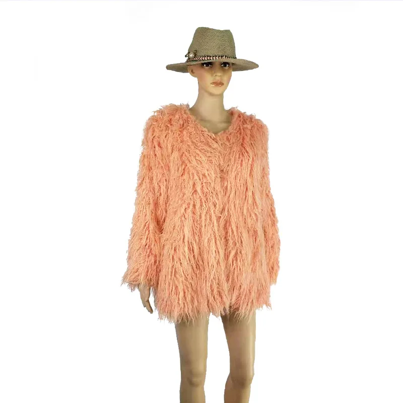 Розовый Розовые теплые куртки Boho меховое пальто из искусственного меха размера плюс женские меховые пальто осень зима розовое пальто из искусственного меха Верхняя одежда - Цвет: Розовый