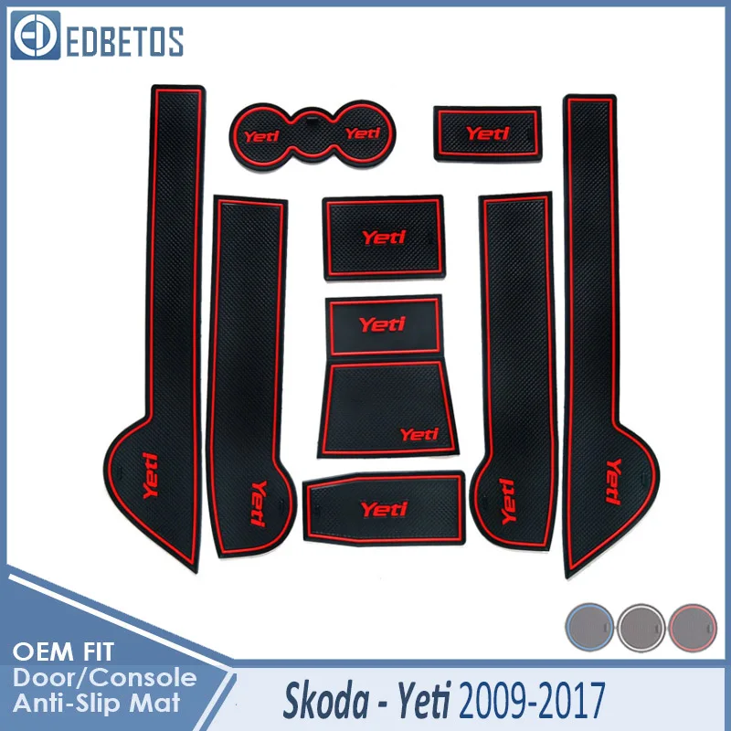 Противоскользящий коврик для Skoda Yeti 2009 2010 2011 2012 2013 Yeti аксессуары затворный слот подставка анти-грязные дверь - Название цвета: Yeti 2009-17 Red