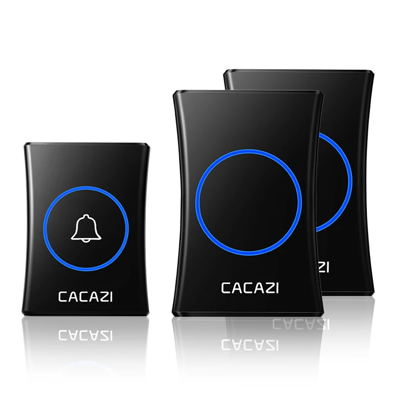 1 button 2 receiver Умный домашний беспроводной дверной звонок, водонепроницаемый, 300 м, пульт дистанционного управления, США, ЕС, Великобритания, Австралия, разъем, батарея, звонок, 1, 2 кнопки, 1, 2, 3 приемника, CACAZI - Цвет: 1 button 2 receiver