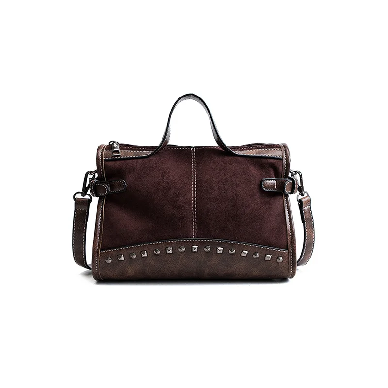 Women's Bag Leopard Stitched Suede Frosted Rivet Large Capacity Messenger Bag Retro Fashion Outdoor Shopping Single Shoulder Bag